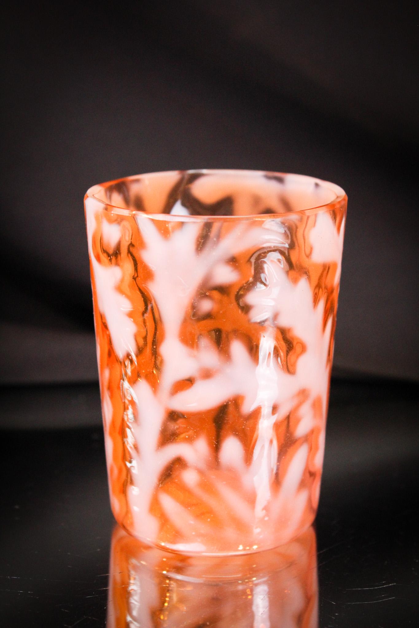 Rare Orange Opalescent Scottish Moor Victorian Tumbler: Whoa, Nelly! What a super piece this is for all of you collectors out there. Super tumbler in the Scottish Moor pattern in orange opalescent. Only the best offered by Magnum Auctions as you all have c