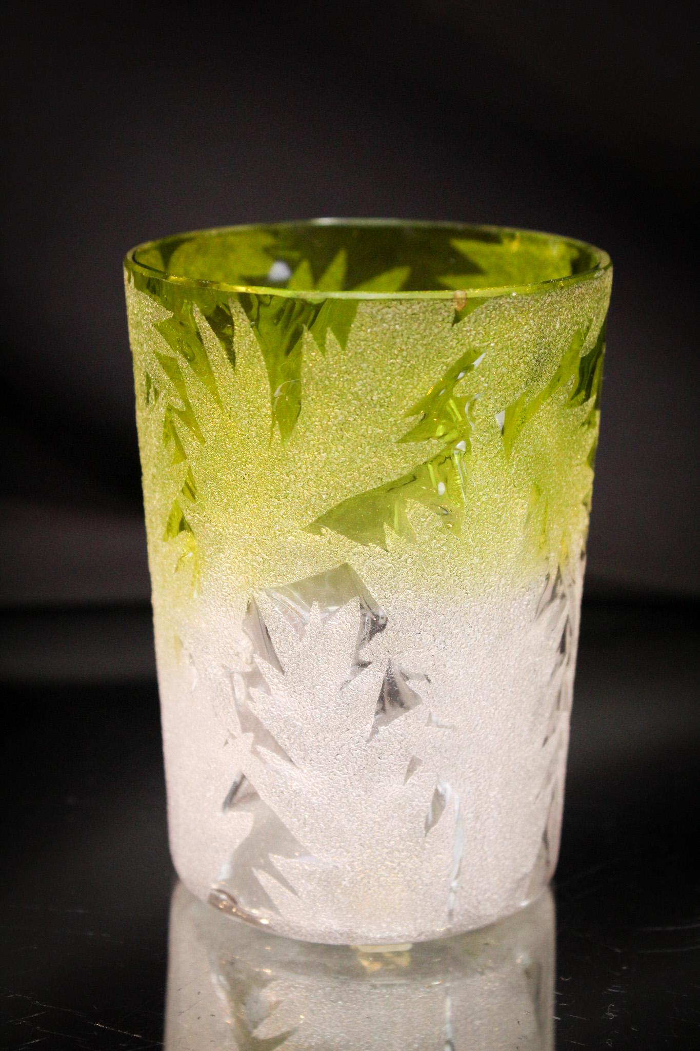 Rare Green Overshot Scottish Moor Victorian Tumbler: Folks, sit up in your seats for this one! How often have you seen pieces of Scottish Moor pattern in green? Have you ever? It measures 3 3/4" tall.