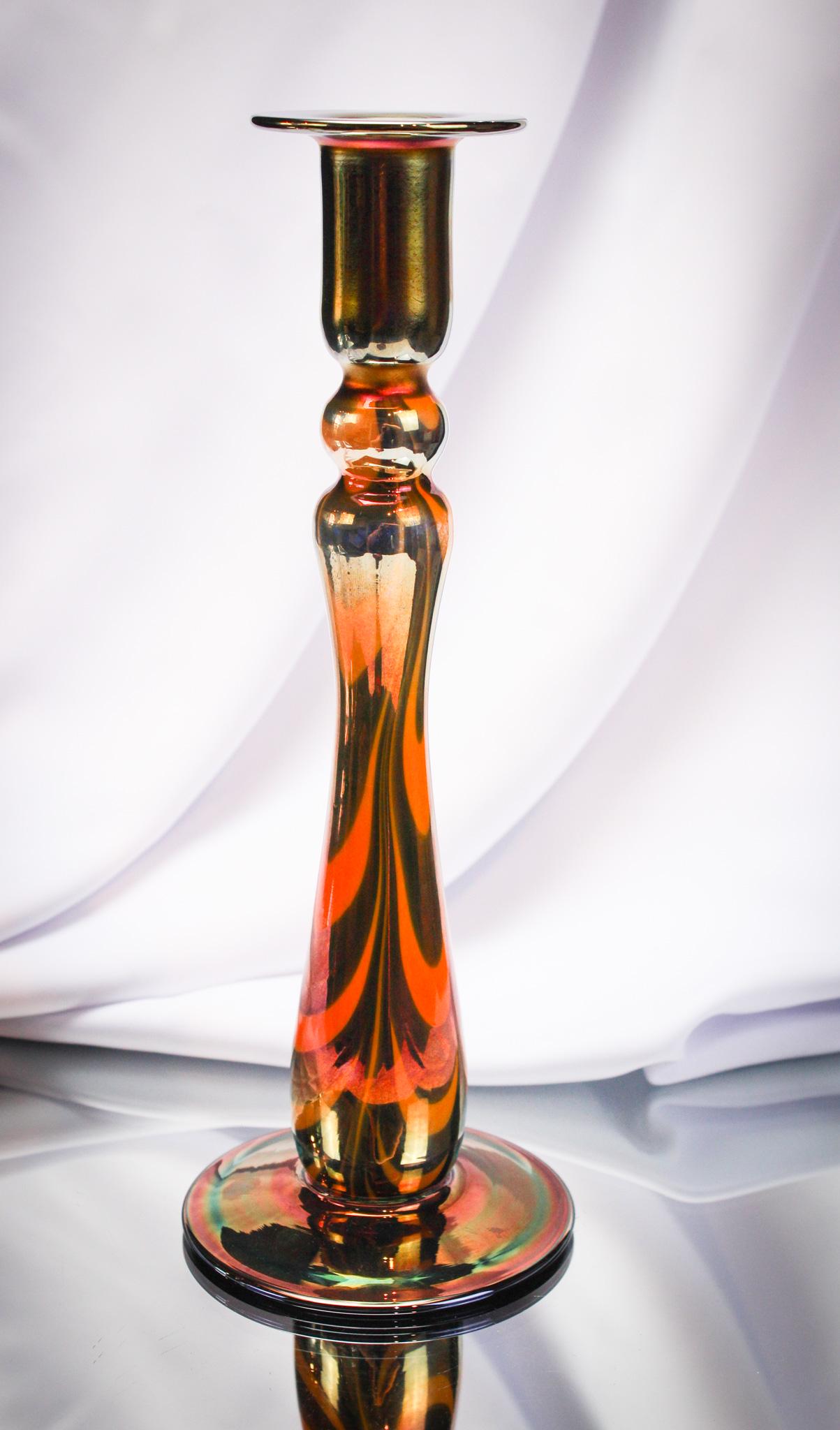 Imperial Art Glass Free Hand Festoon Candlestick: Select offering here of an Imperial free hand Festoon pattern candlestick. Great example. Measures 11" tall.