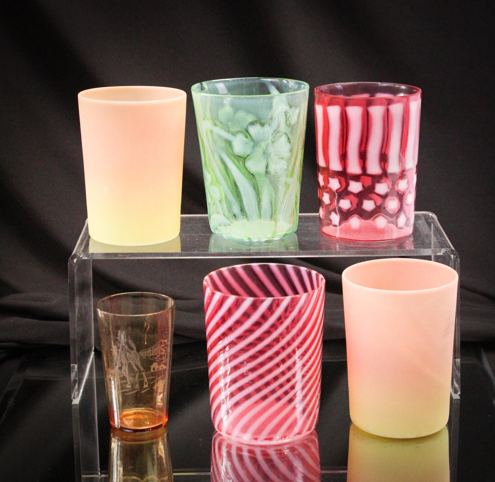 6 pc Lot Victorian Tumbler Pleasurama: Fantastic six-piece lot of Victorian tumbler pleasure. Do these make your heart skip a beat? Do they make you all warm and giddy inside? We're sure they do. It doesn't get any better than this lot for