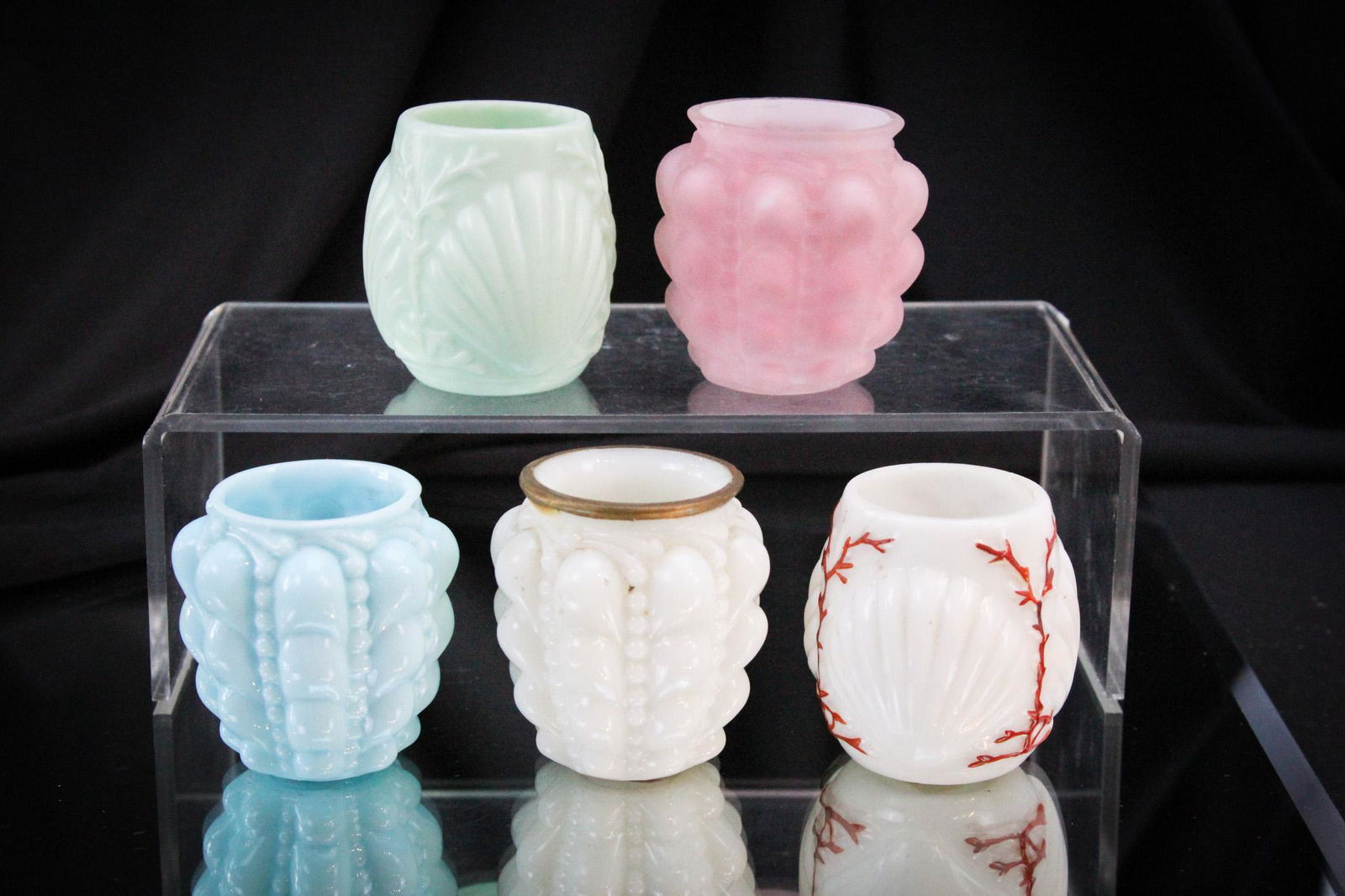 5 pc Lot Victorian Toothpick Holders: Nice select offering of five desirable toothpick holders offered together. Go find them!