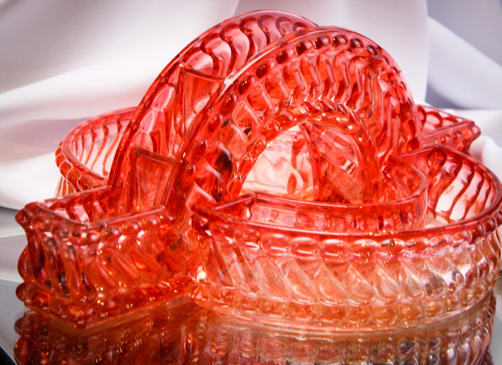 Baccarat Rose Tiente Glass 3 pc Flower Arranger Set: Great three piece set of Baccarat rose tiente colored glass. Three piece offering includes unusual and seldom seen arched flower arranger. Measures 5" by 12".
