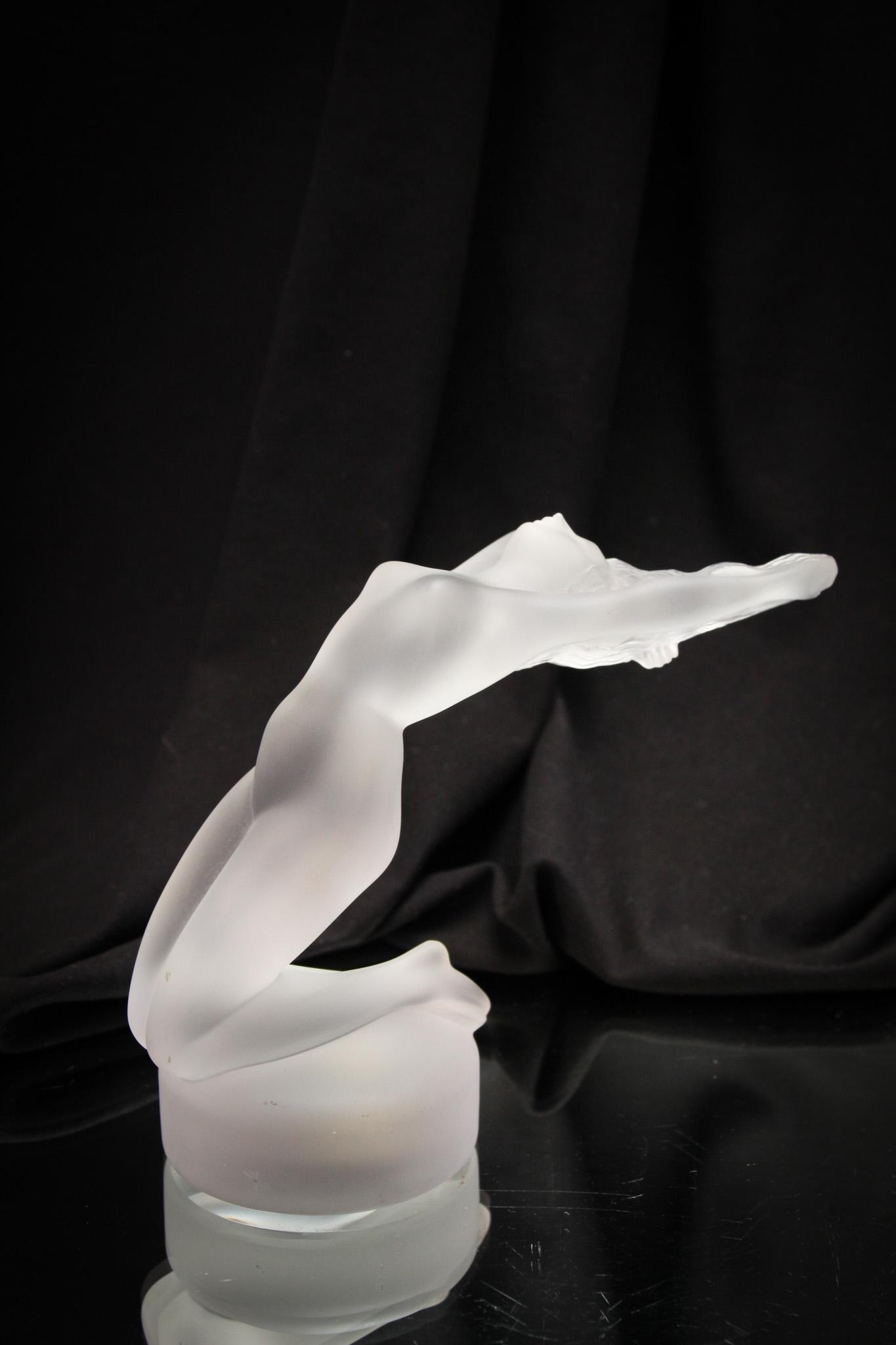 Signed Lalique France "Lady of Decadence" Car Hood Ornament Figurine: Signed Lalique France "Lady of Decadence" car hood ornament figurine. Rich satin finish.