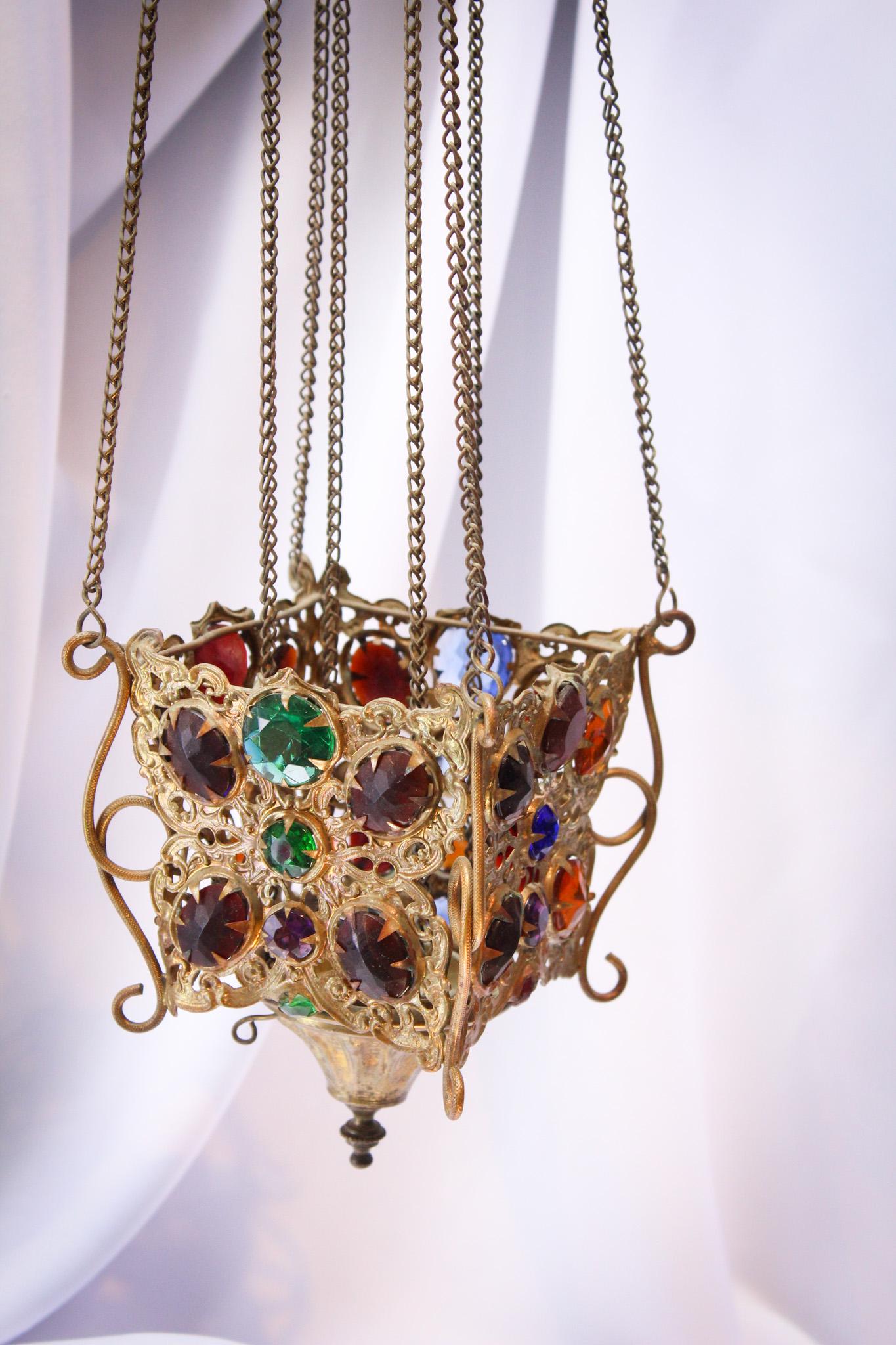 What a Cutie Jeweled Miniature Hanging Fairy Lamp: This will bring a smile to your face when you see it in person. Check out this charming and so adorable miniature hanging Jeweled fairy pull down lamp. Lamp is complete with all of the original mounti