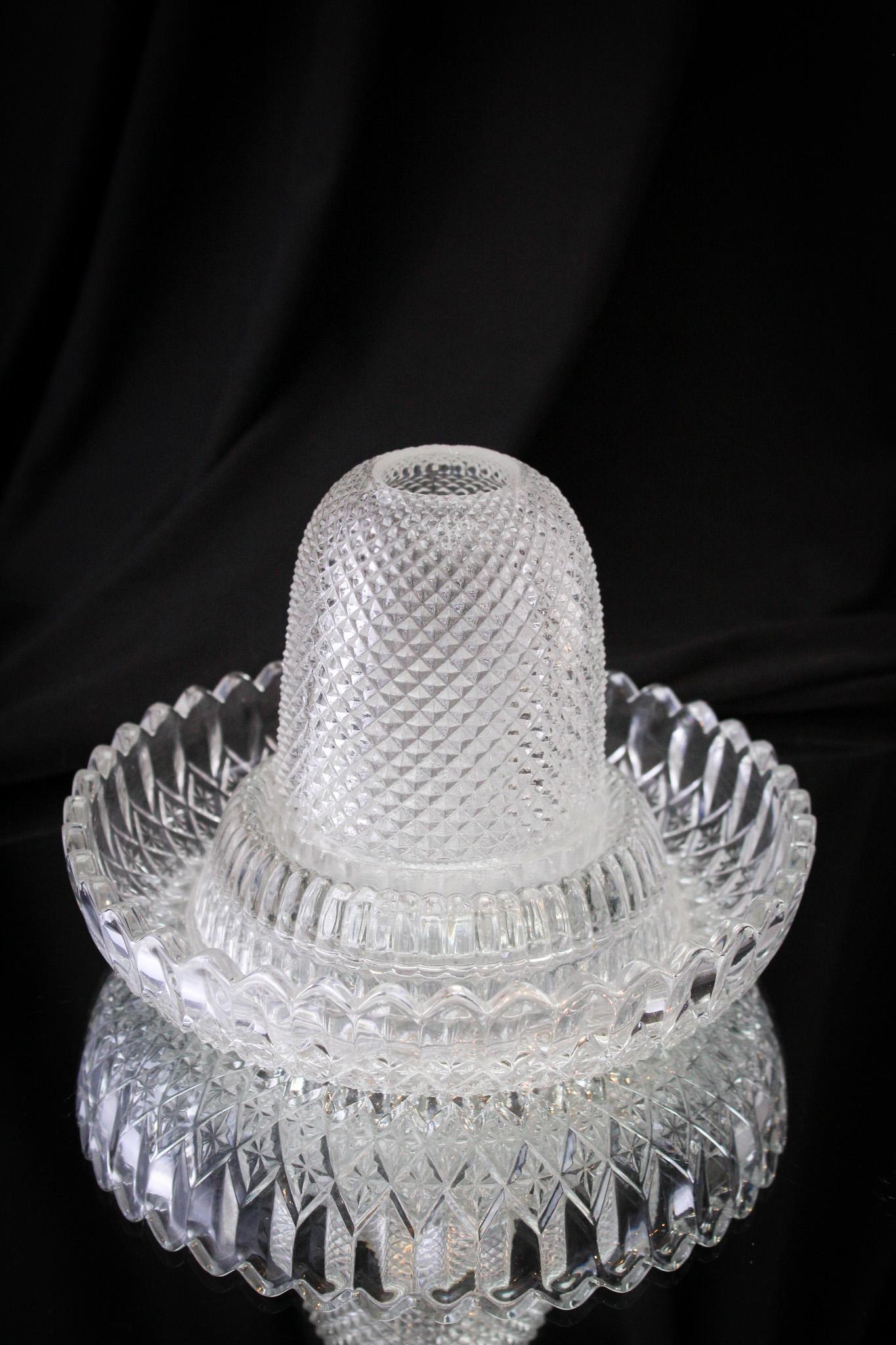 Clarke's Fairy Lamp with Diamond Point Pattern: Nice original clear Diamond Point pattern fairy lamp. Measures 5" tall.