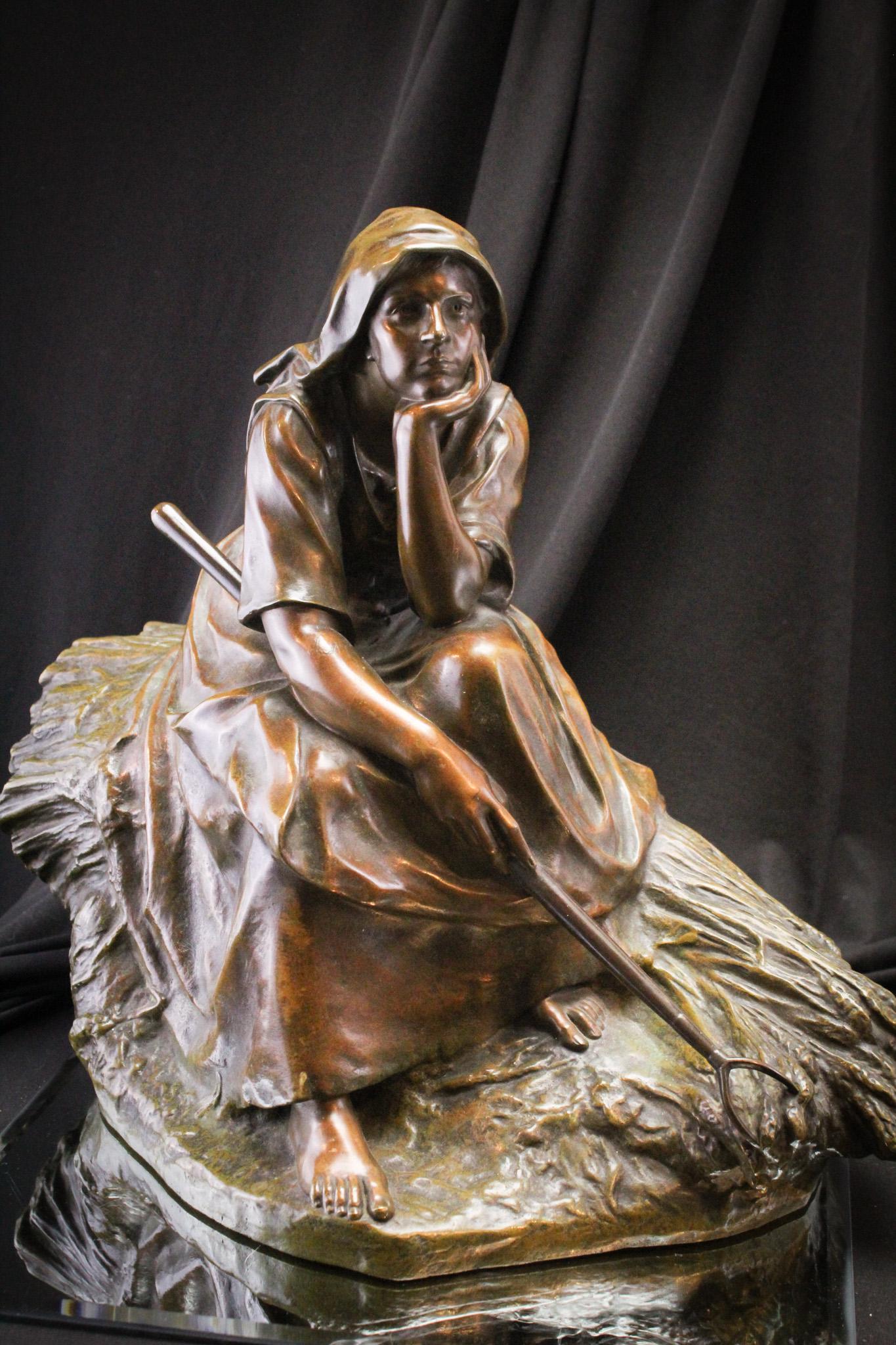 Corneille Henri Theurissen "Harvester Maiden" Bronze: Wonderful Corneille Henri Theurissen bronze in the form of a haverster maiden. Piece has Susse Freres Paris foundry mark. Measures 14" by 16". Fine example.