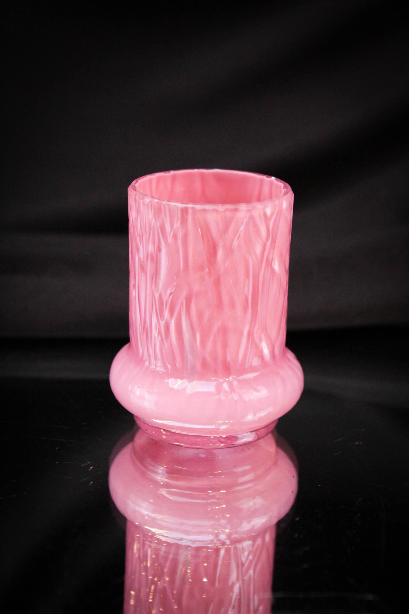 Rare Pink Cased Victorian Glass Bark Bulge Base Toothpick Holder: Pretty in pink and even more so when it is in the form this gem is in accompanied by the effect of the glass pattern. Wonderful pink cased Victorian toothpick holder in bulge base form with bark textu