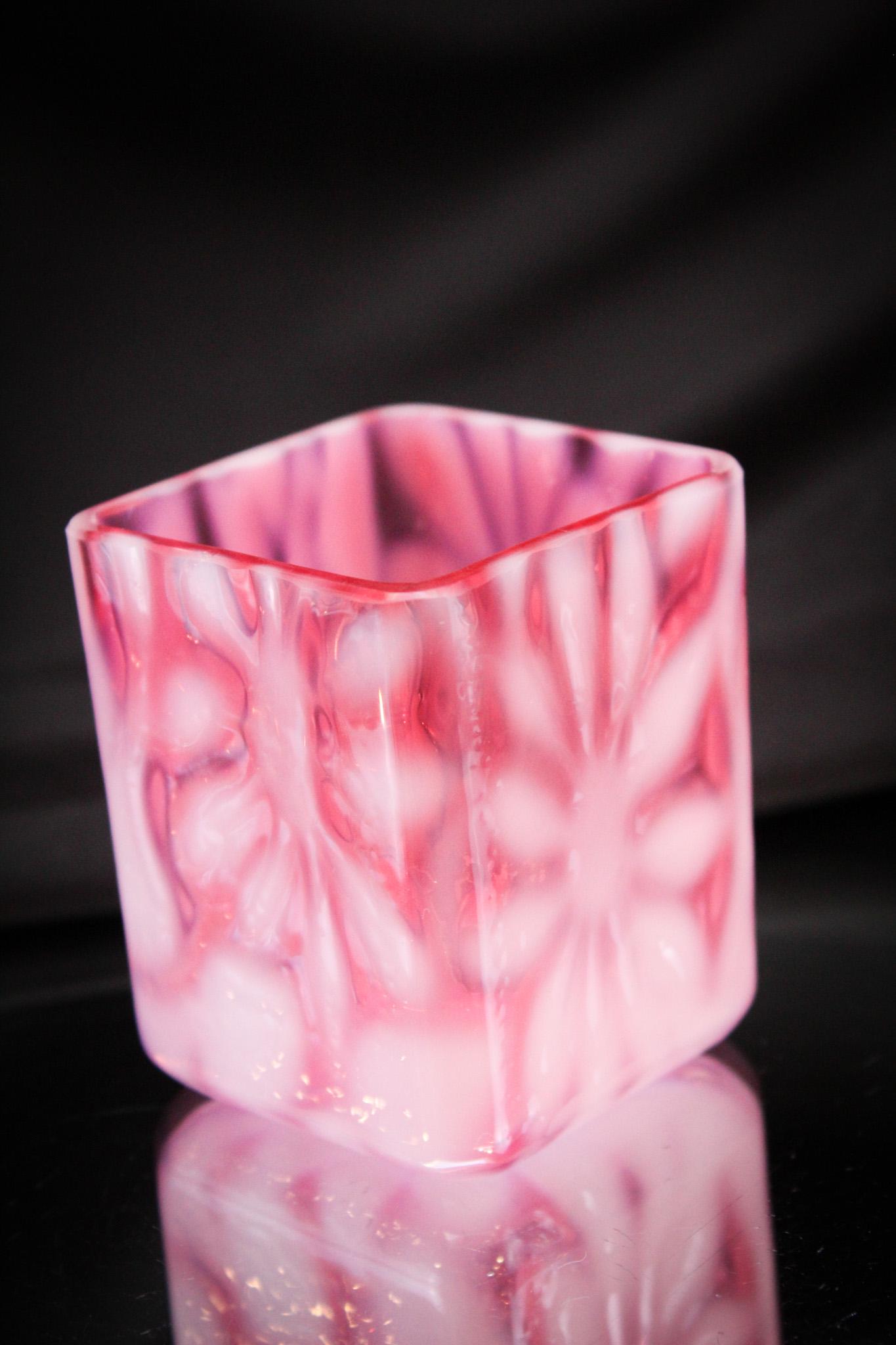 Rare Cranberry Opalescent Daisy & Fern Victorian Toothpick Holder: Folks, this is a rare, rare toothpick holder. Note the square form. So unusual. Great rich cranberry coloring and strong white opalescence. It measures 2 1/2" tall. Killer example. Can you believe all