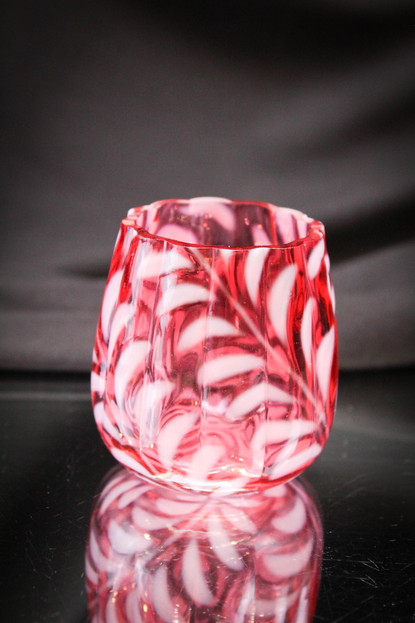 Rare Cranberry Opalescent Fern Toothpick Holder: Another fine toothpick and so hard to find. This one is the opalescent Fern pattern in the West Virginia Mold. So pretty. It measures 2 1/4" tall.