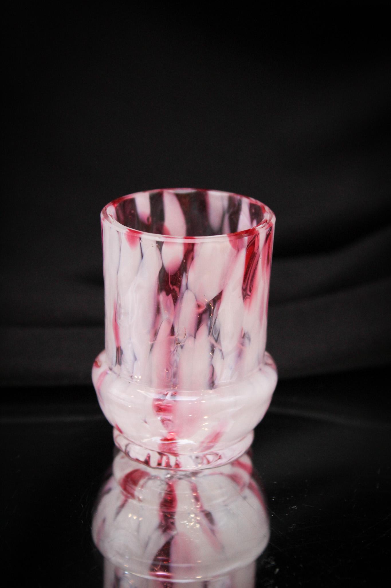 Pink & White Splatter Bulge Base Victorian Toothpick Holder: The bulge lover's in the Picky club are going to go nuts over this fine example. Great color and folks, look at that bulge will ya? This gem measures 2 1/2" tall.