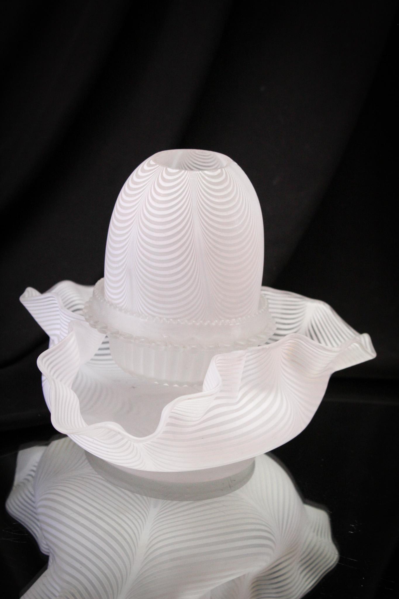 Scarce White Victorian Nailsea Art Glass Fairy Lamp: Snow White had nothing on this gorgeous white nailsea Victorian fairy lamp. Velvety smooth satin finish highlights this fine example. So hard to find! Measures 6 1/4" tall.