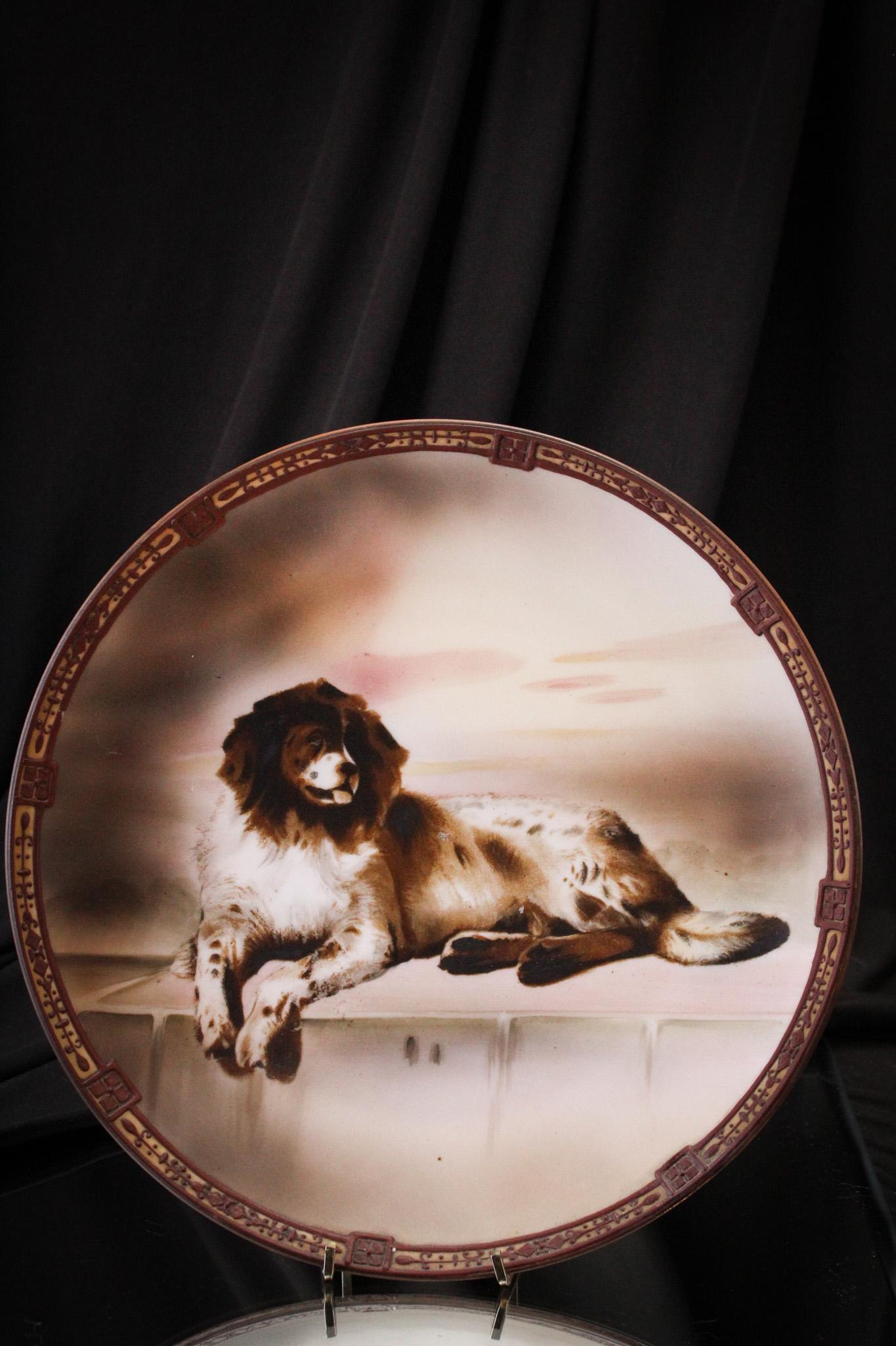 Nippon St. Bernard Dog Green Mark Plate: Wonderful decoration is found on this pooch plate featuring a St. Bernard dog. Plate measures 11" in diameter and features a green mark. Nice example.
