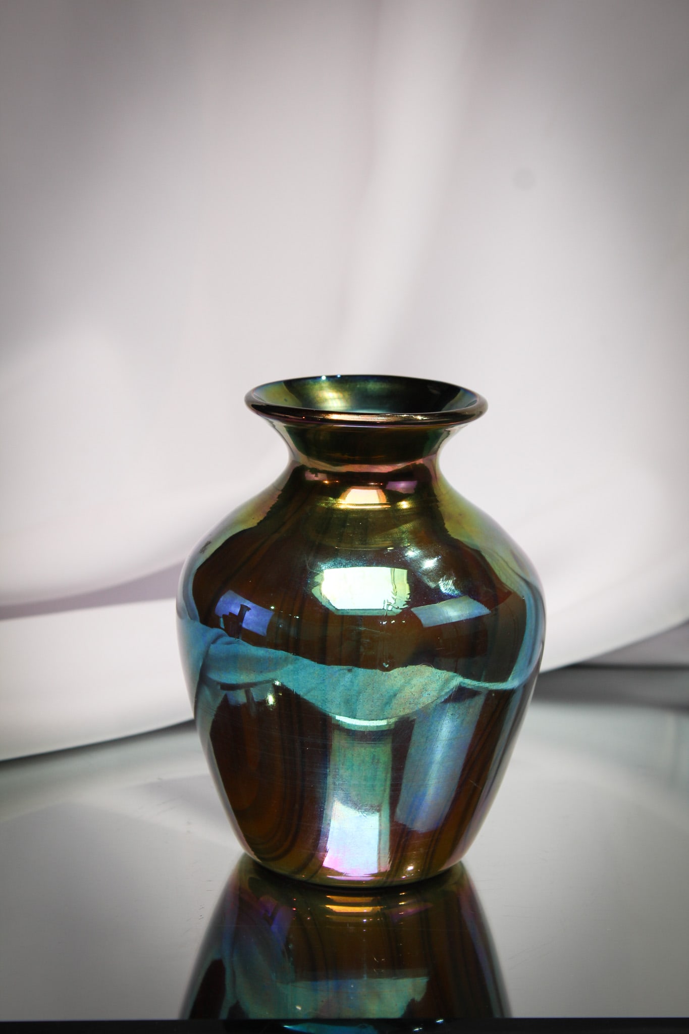 Imperial Freehand Glass Lead Lustre Marbelized Irridescent Vase: This piece is from the private collection of Ernest L. Albanese Jr. Lovely Imperial freehand lead lustre marbelized irridescent vase.