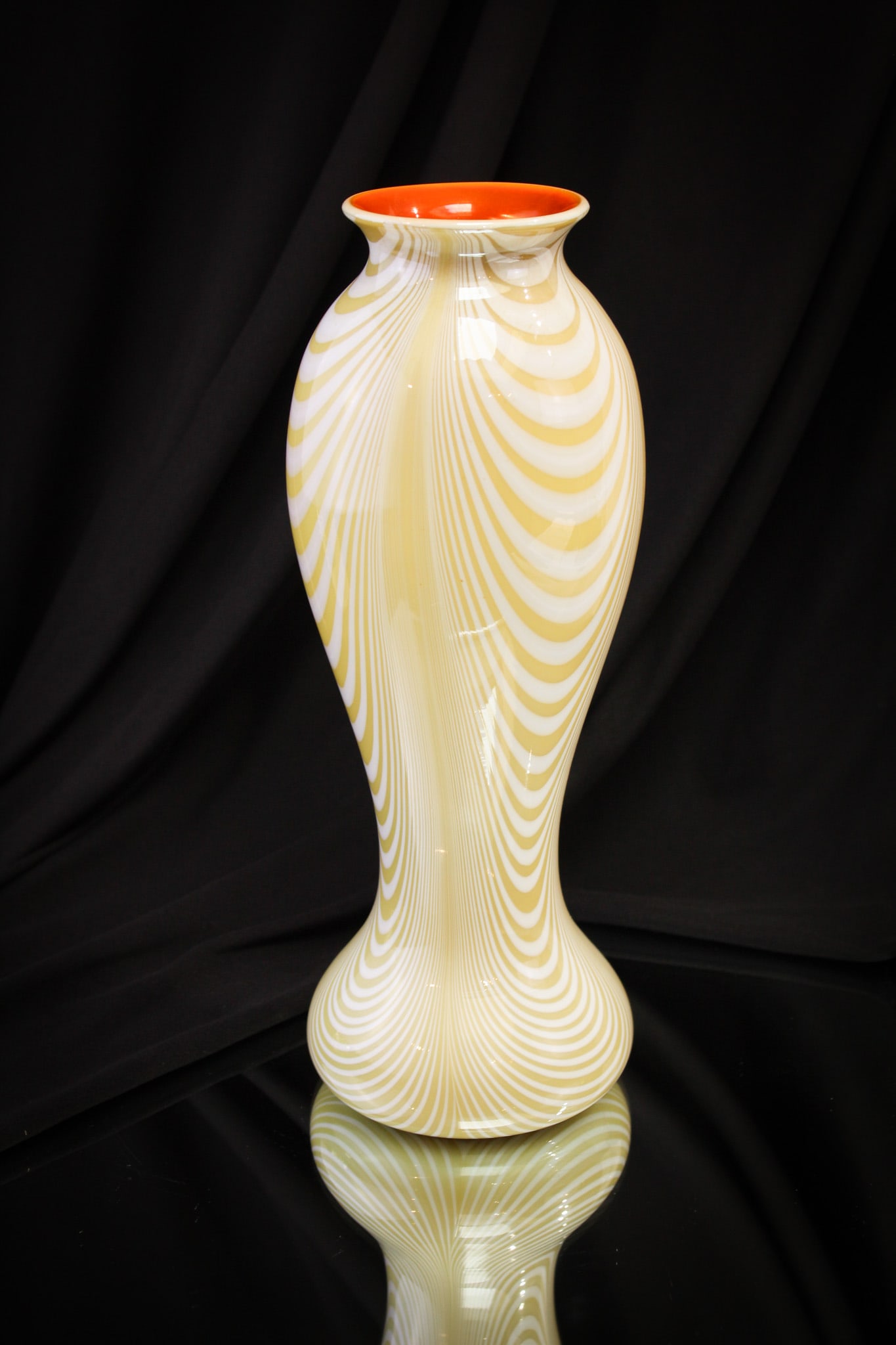 Imperial Freehand Lead Lustre Oatmeal & Cream Festoon Vase: This piece is from the private collection of Ernest L. Albanese Jr. Look at the wonderful oatmeal and cream coloring of this Imperial freehand lead lustre festoon decorated vase.