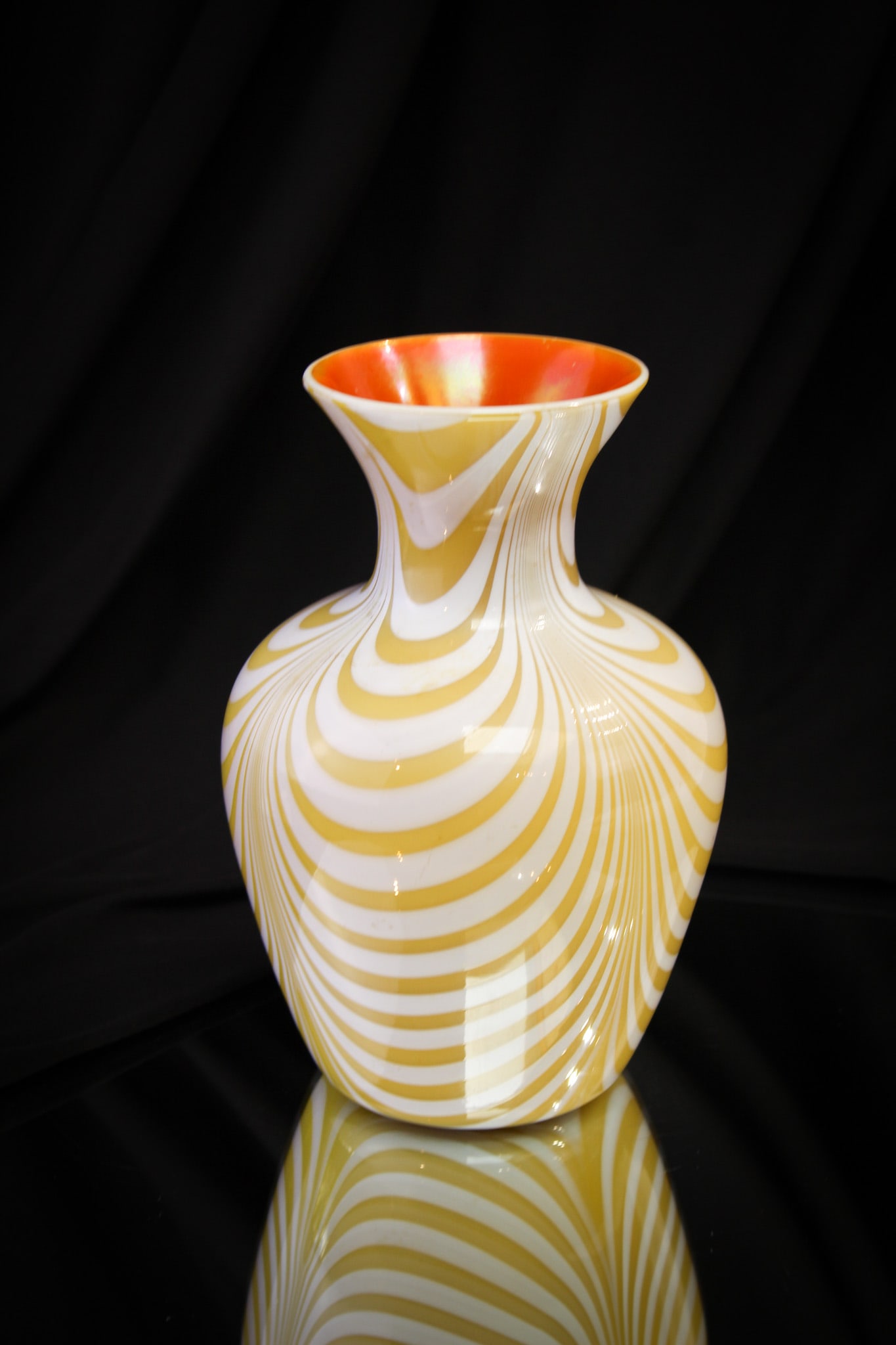 Imperial Freehand Lead Lustre Oatmeal & Cream Festoon Vase: This piece is from the private collection of Ernest L. Albanese Jr. Nice festoon decorated piece of Imperial freehand glass in the oatmeal & cream coloring.