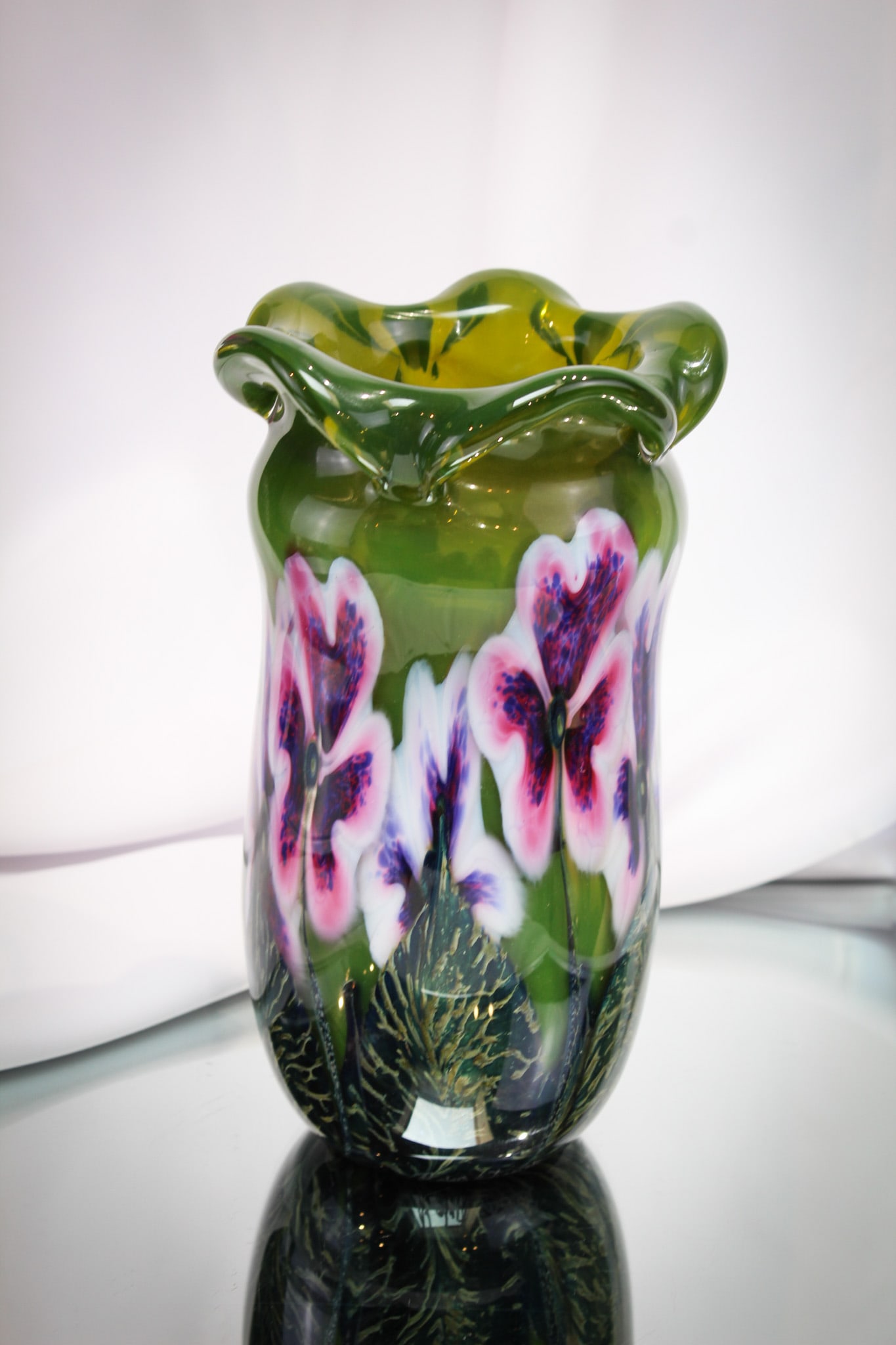Robert Lagestec Lotton Art Glass Prototype Vase ca 2019: Beautiful signed "Robert Lagestec" signed "Lotton" art glass vase "Protoype 2019" Multi-flora vase.