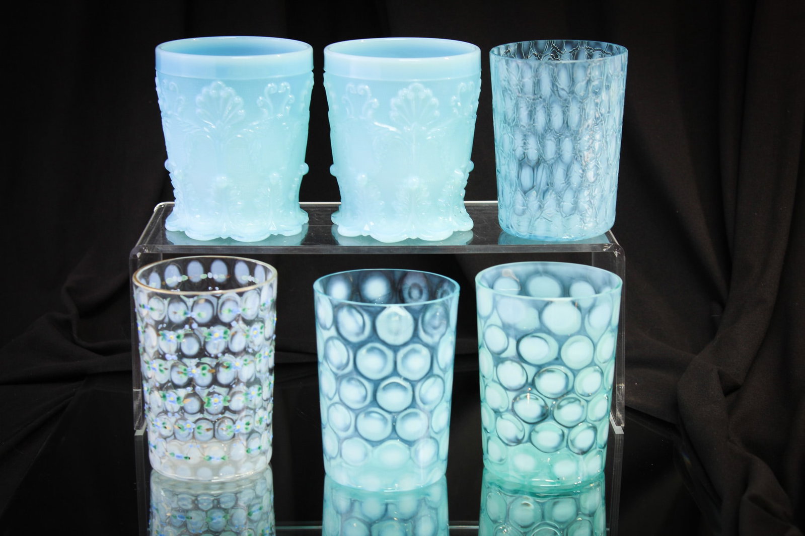 6 pc Lot Victorian Glass Tumblers: Nice array of six assorted tumblers in various colors and makers.