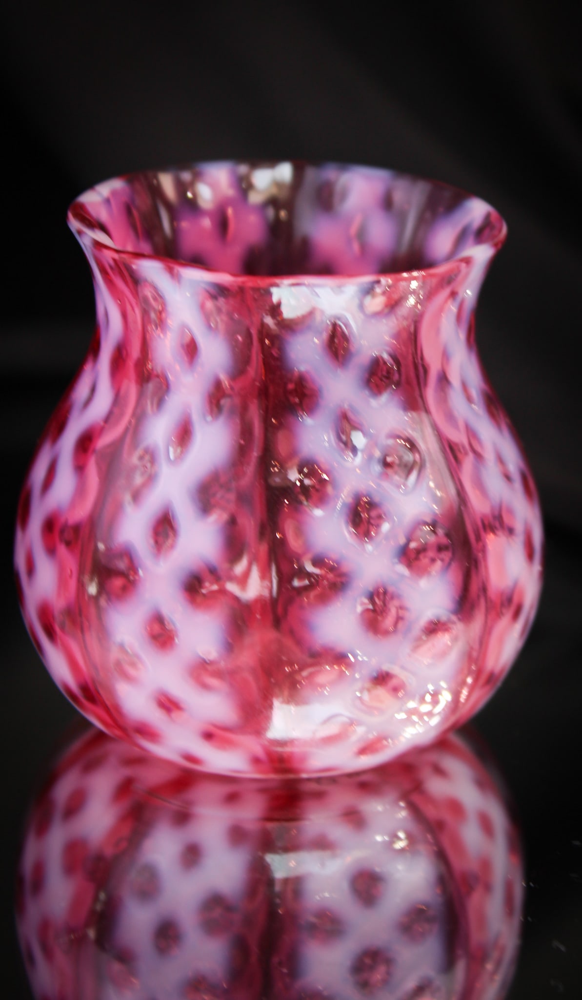 Consolidated Criss Cross Cranberry Toothpick Holder: Another fine example of Consolidated "Criss Cross" pattern. This gem of a toothpick is always desirable. This one in rich cranberry glass.