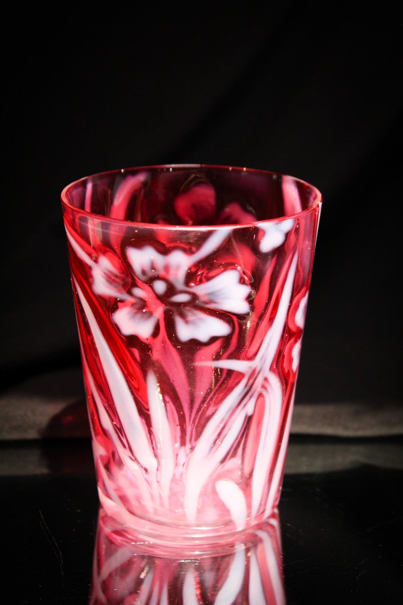 Rare Cranberry Opalescent Northwood Daffodil Victorian Tumbler: Gorgeous example of a cranberry opalescent Northwood "Daffodil" pattern Victorian tumbler. Deep rich cranberry color and the best opal you could ever want.