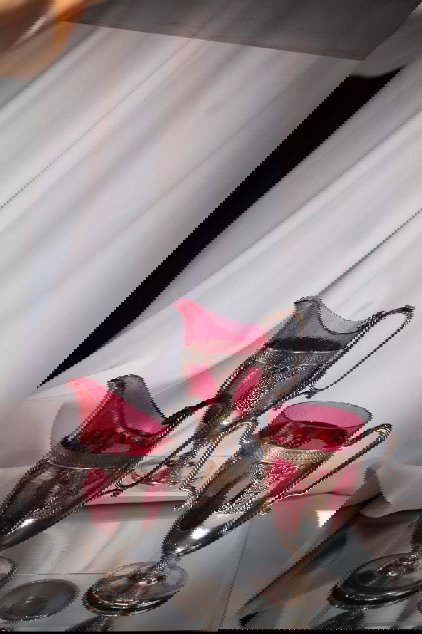 Cranberry Craquelle Victorian Glass ster Silverplate Creamers