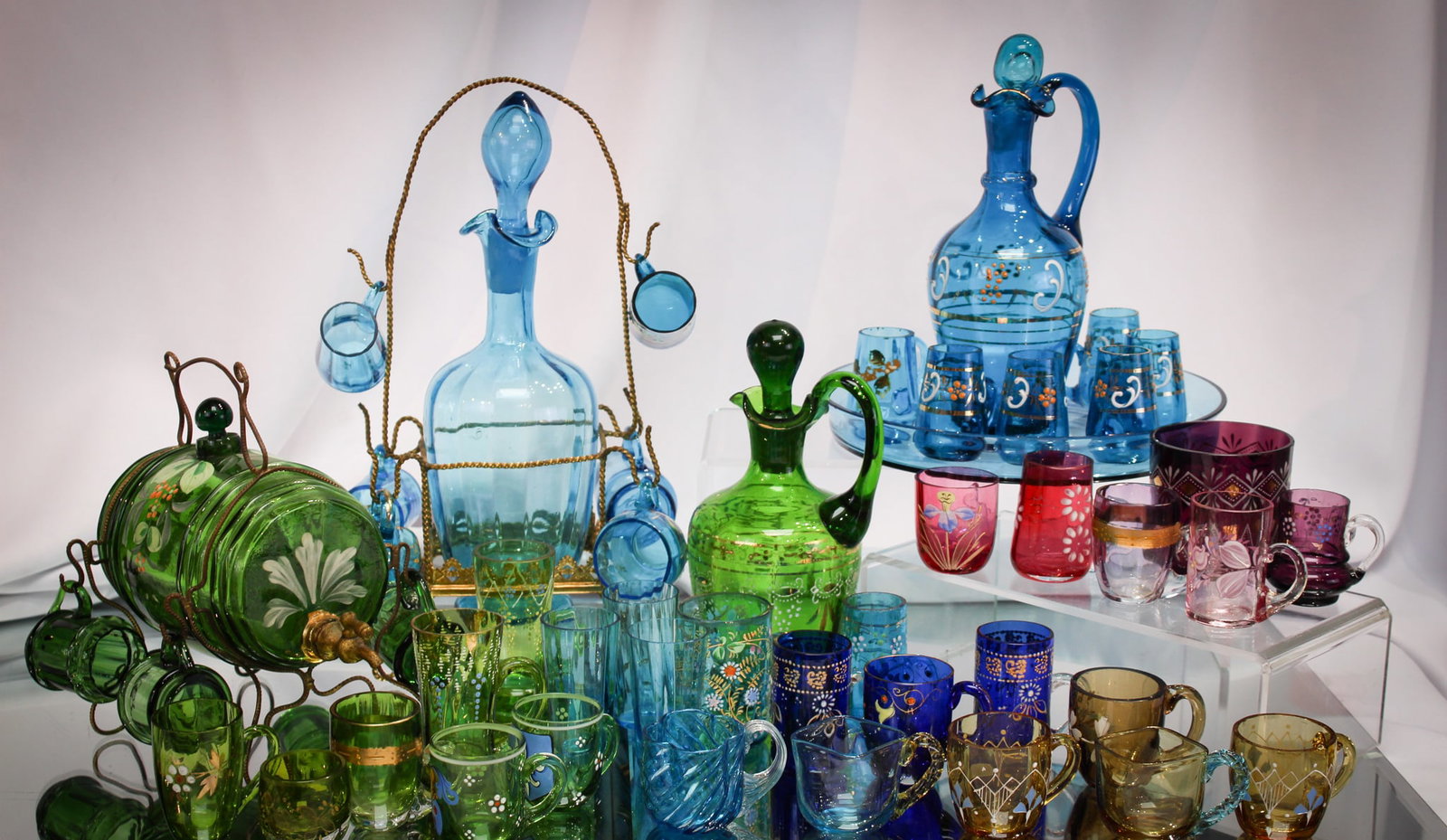 48 pc Mega Magnum Auctions Lot Victorian Cordials & Decanters: One for each day of the month and then some! That's right. In this lot of assorted cordials and decanters and sets, you'll have a chance for a "nip" a day if you pace yourself. What a lot. Beautiful a