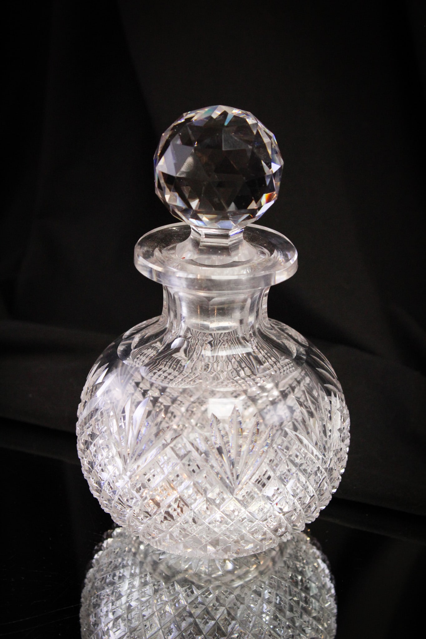 Mt. Washington Brilliant Cut Glass Cologne: Great Mt. Washington "Diamond and Fan" pattern brilliant cut glass cologne bottle. Beautiful piece with lots of girth to it.
