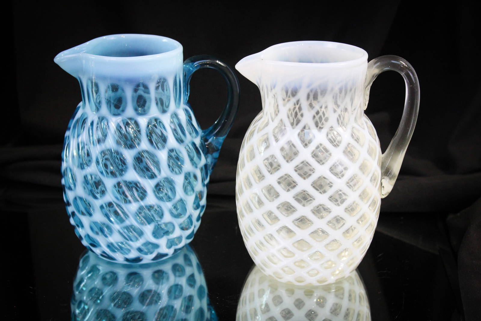 2 Pc Lot Opalescent Glass Victorian Creamers Auction