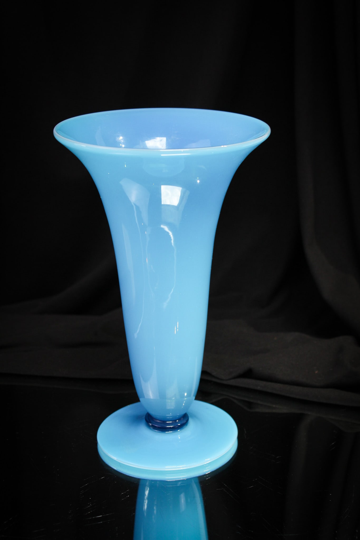 Steuben Blue Jade Glass Vase: Beautiful Steuben Blue Jade vase with celeste blue wafer. Great classic form and super combination of Steuben colors.