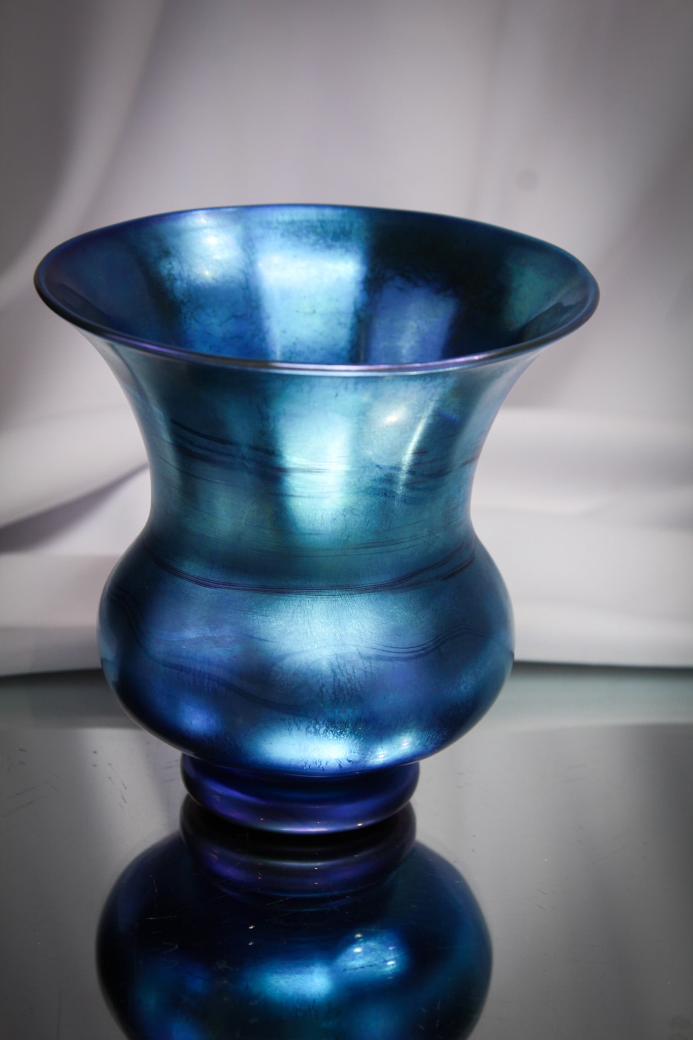 Signed Steuben Blue Aurene Glass Vase: Look at the vibrant color of this fantastic piece of Steuben signed Blue Aurene in this vase. Killer example.
