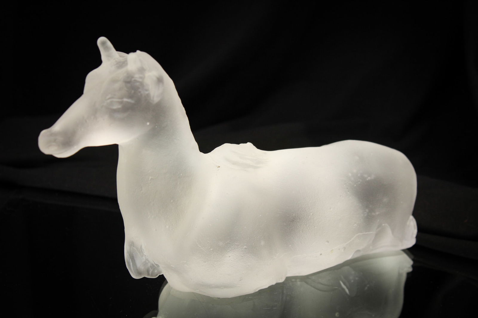 Cire Perdue Steuben Glass Frosted Figure: A Rare find in Steuben Cire Perdue colorless frosted glass animal figure. Unusal piece. Measures 5" by 9".