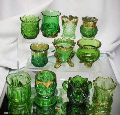 15 pc Lot Victorian EAPG Toothpick Holders: Mega Magnum Auctions 15 piece assorted lot of pattern glass toothpicks in green. Nice group offering!