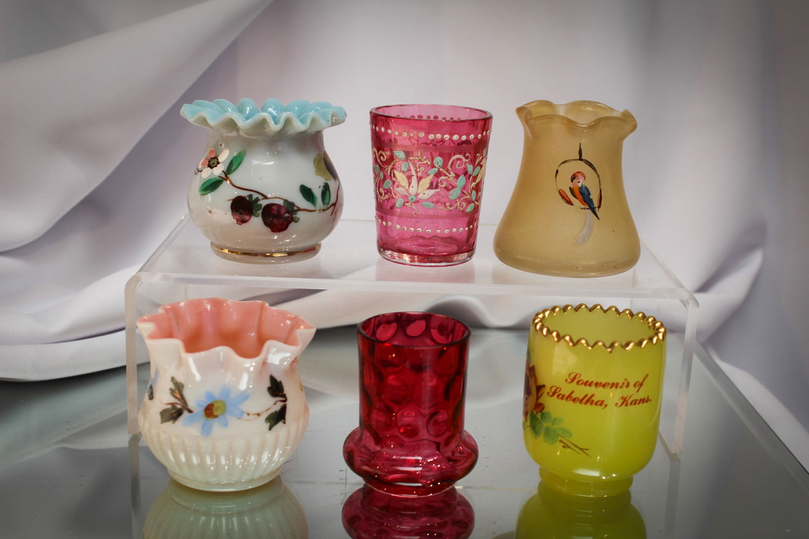 6 pc Lot Victorian Glass Toothpick Holders: Select offering here of six fine toothpick holders. One as nice as the next. No need to pick and choose here. You get them all!