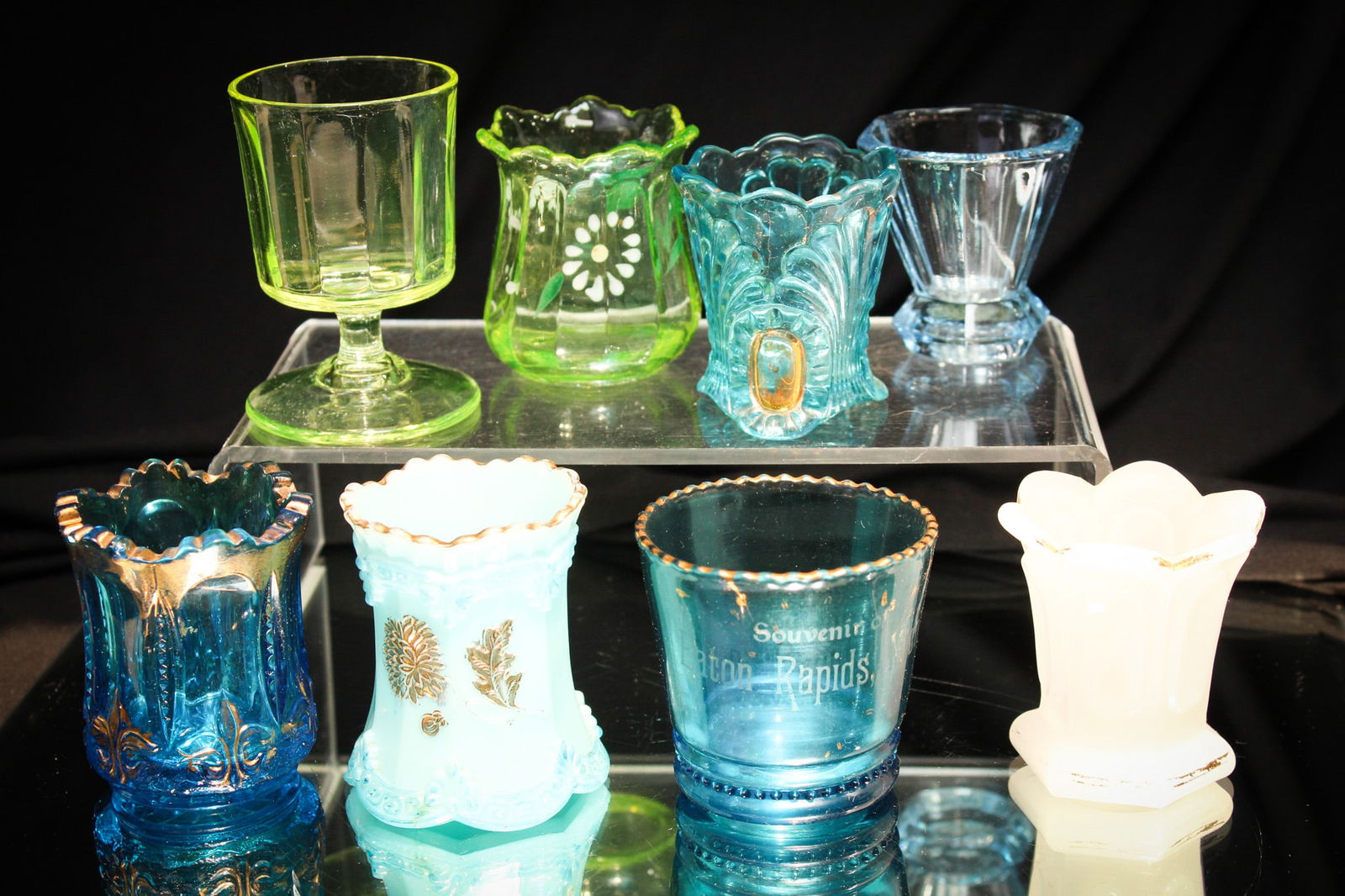 8 pc Lot Victorian Glass Toothpick Holders: Mega Magnum Auctions Lot of Victorian toothpick holders in various forms and patterns. Each as unique as the next.