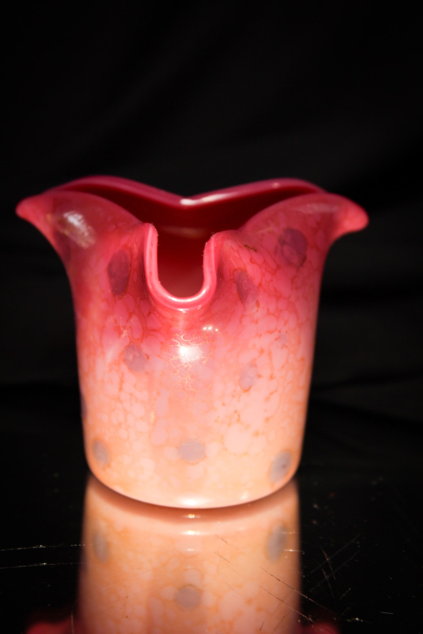 New England Peachblow Agata Victorian Toothpick Holder: Nice tri-corner form on this New England glass "Agata" decorated toothpick. It's a goodie!