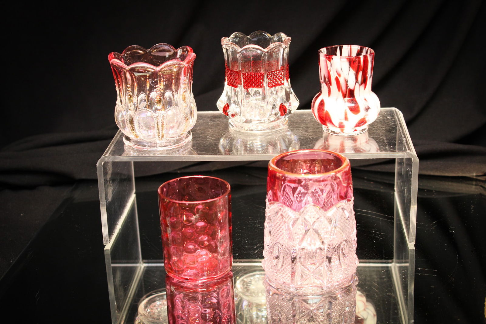 5 pc Lot Assortment Victorian Glass Toothpick Holders: Select offering of five great examples of Victorian glass toothpick holders. Each unique and sure to please.