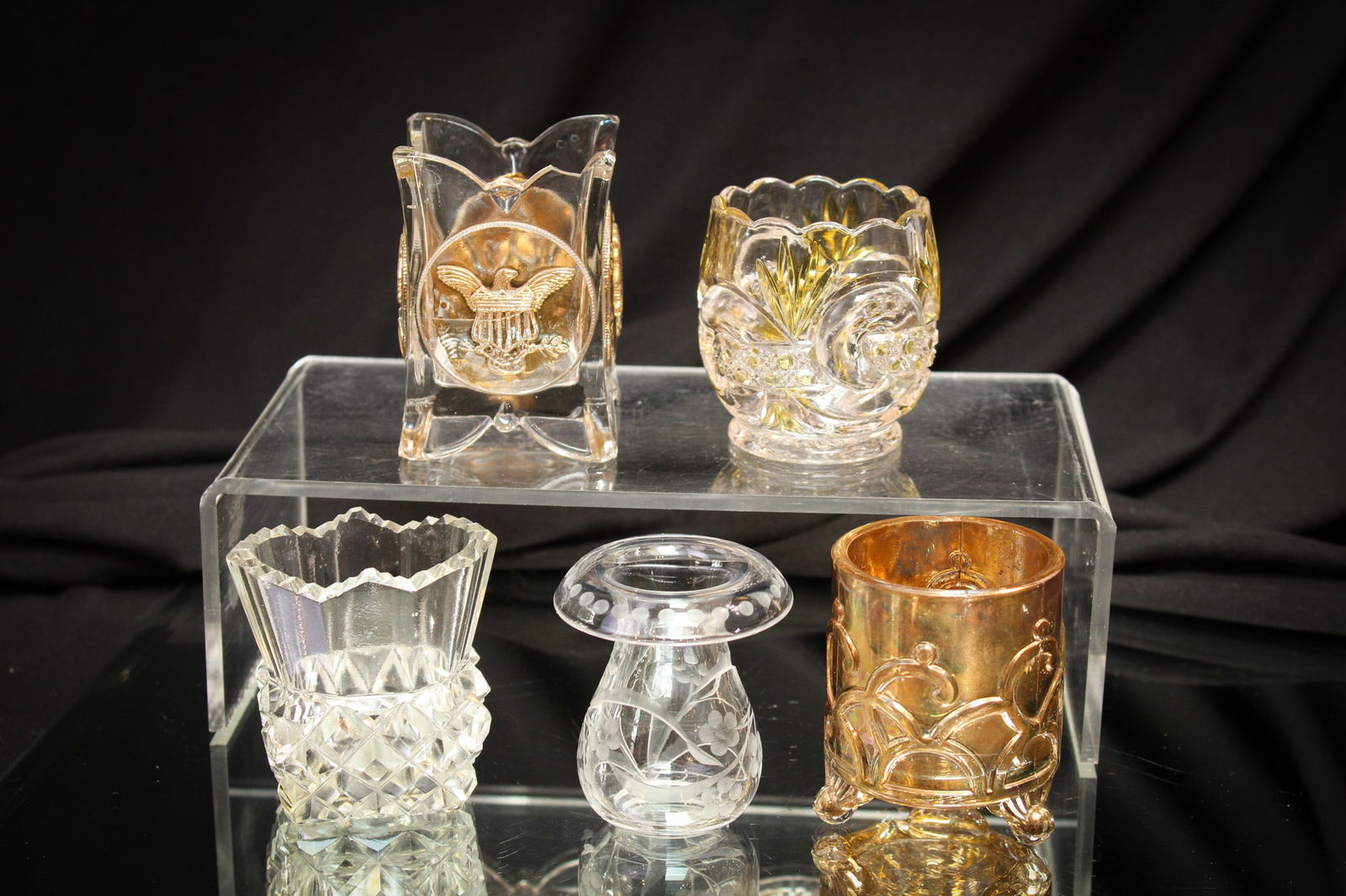 5 pc Assorted Lot Victorian Glass Toothpick Holders: Another fine offering of some delights in the genre of toothpicks.