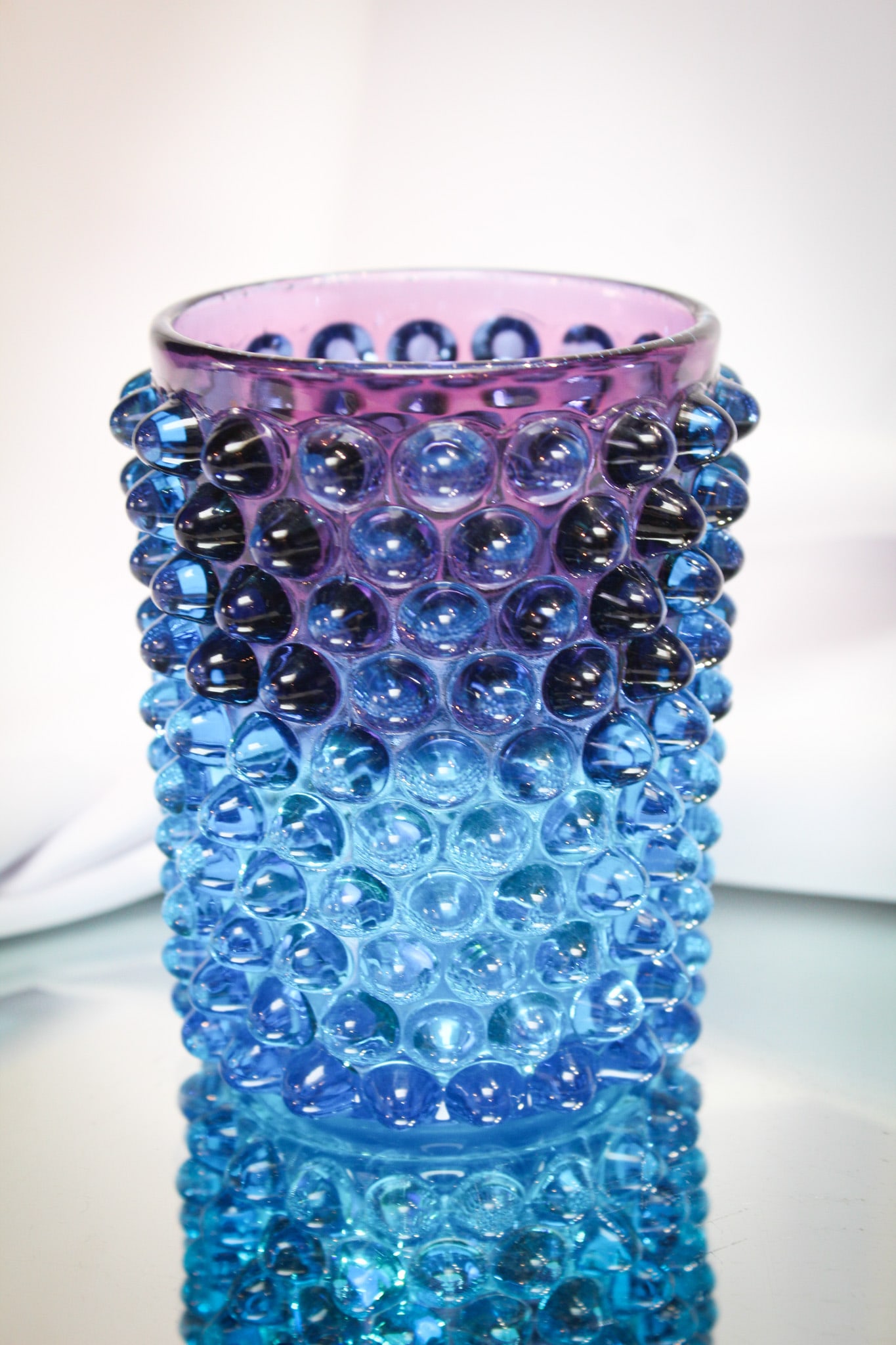 Hobb's Bluerina Victorian Hobnail Glass Tumbler: Such a gorgeous tumbler and we all know the collectors agree too! This classic form of the Hobb's hobnail tumbler is in the bluerina coloration. Cranberry to blue. Deep rich color makes this one a spe