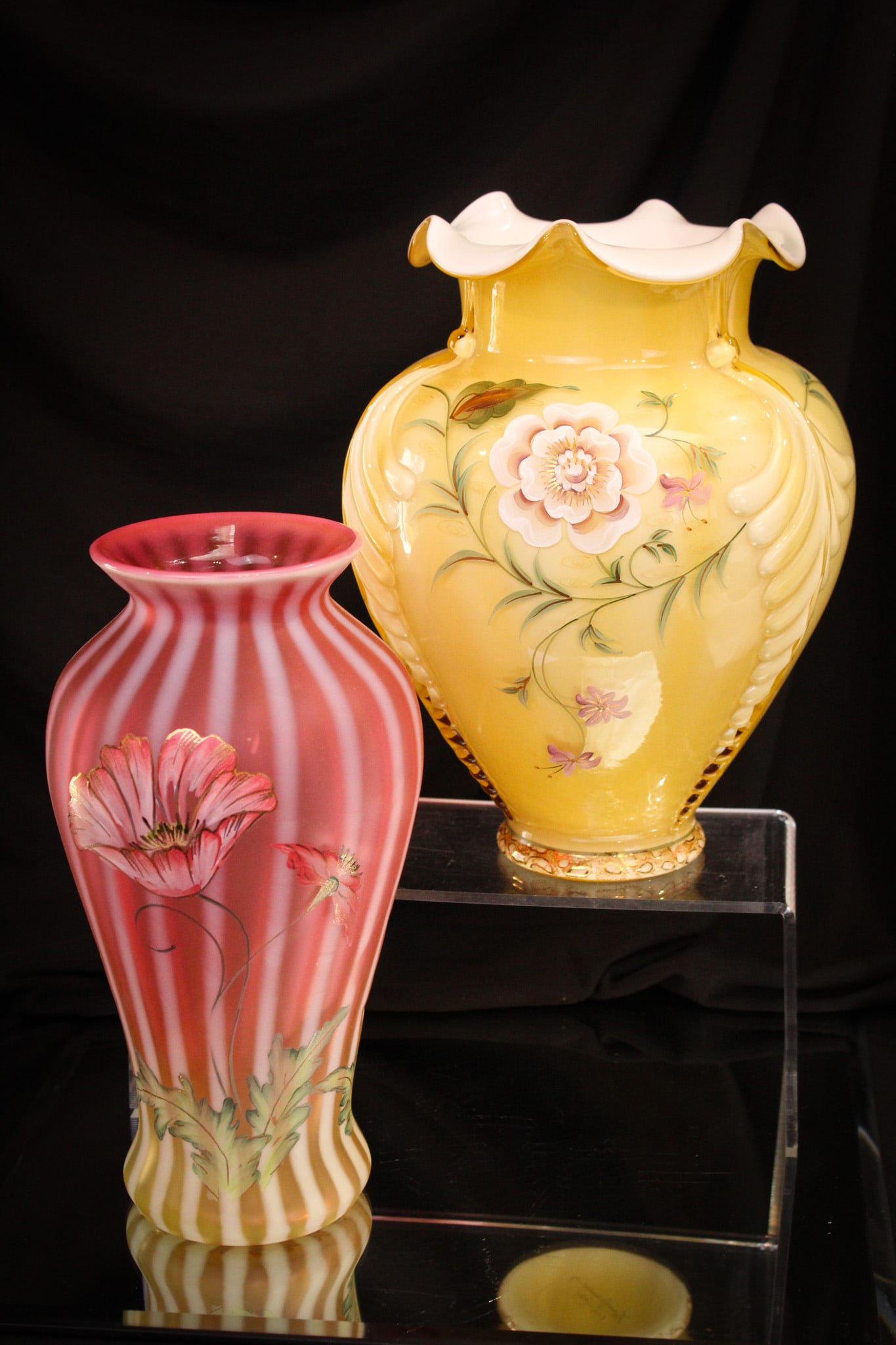 2 pc Lot Fenton Art Glass Hand Painted Vases Amberina & More (1 of 8)