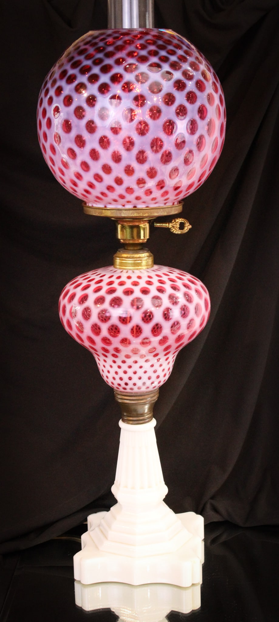 Fenton LG Wright Cranberry Opalescent Honeycomb Lamp (1 of 12)