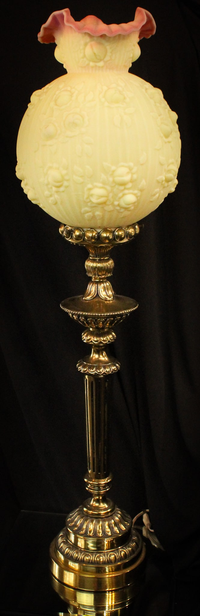 Fenton Jumbo Burmese Roses and Brass Banquet Lamp (1 of 9)