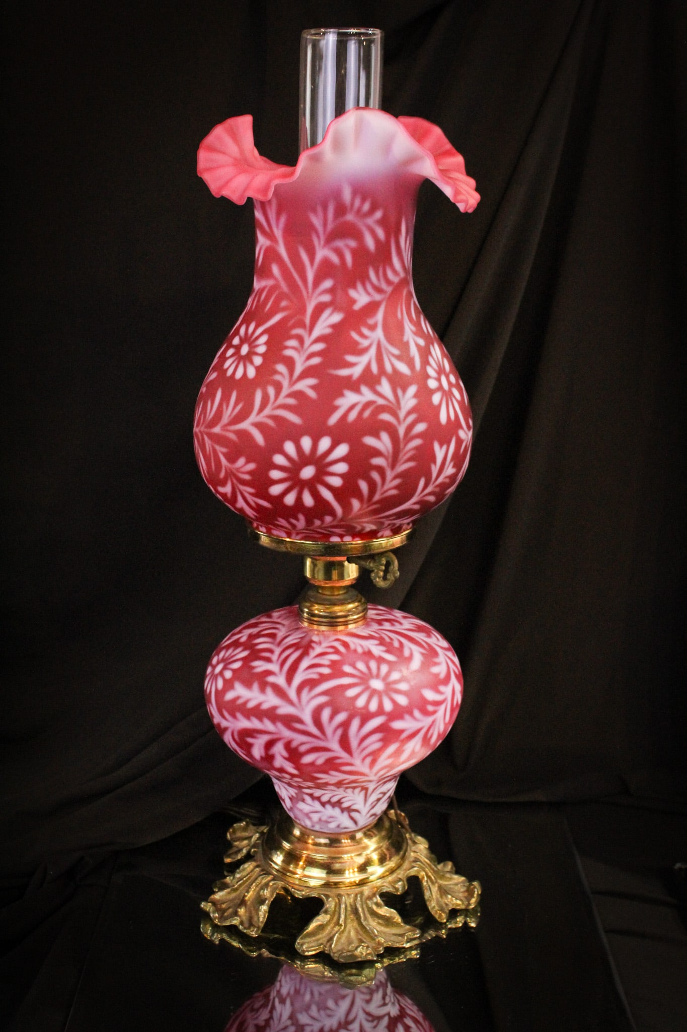 Fenton LG Wright  Cranberry Opalescent Daisy & Fern Table Lamp (1 of 13)