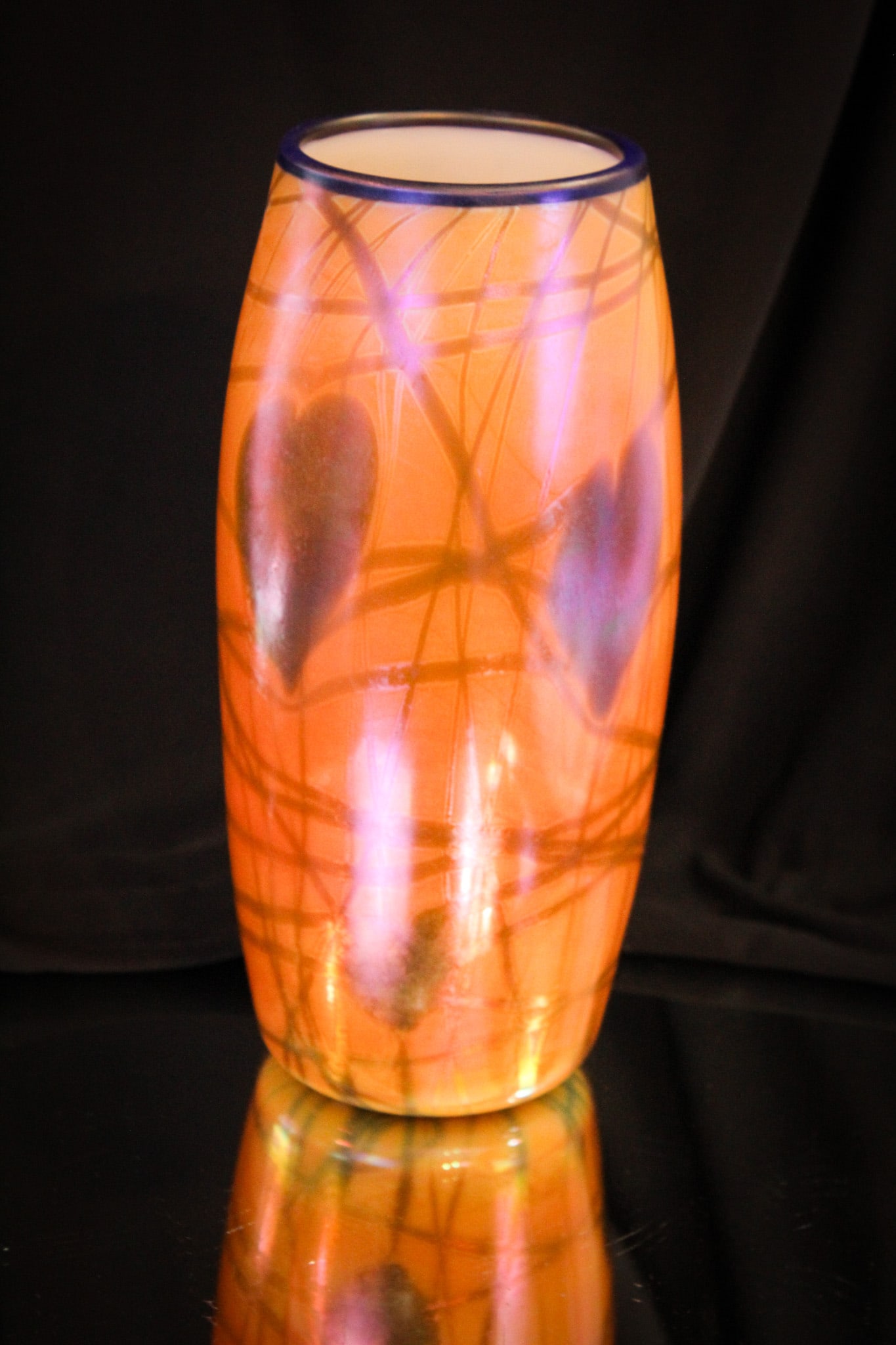 Imperial Freehand Lead Lustre Orange Irridescent & Cobalt Vase (1 of 5)