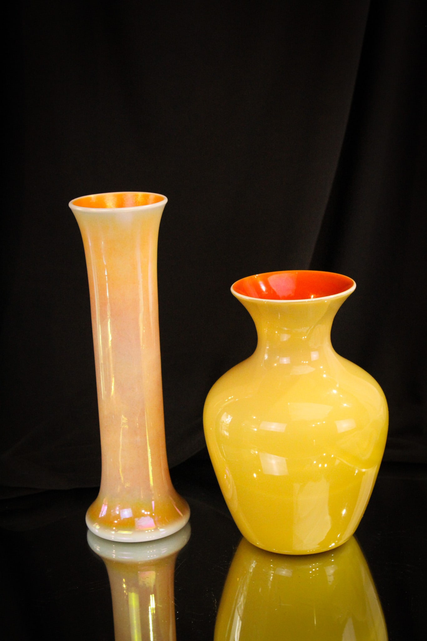 2 pc Lot Imperial Freehand Lead Lustre Yellow & Orange Vases (1 of 9)