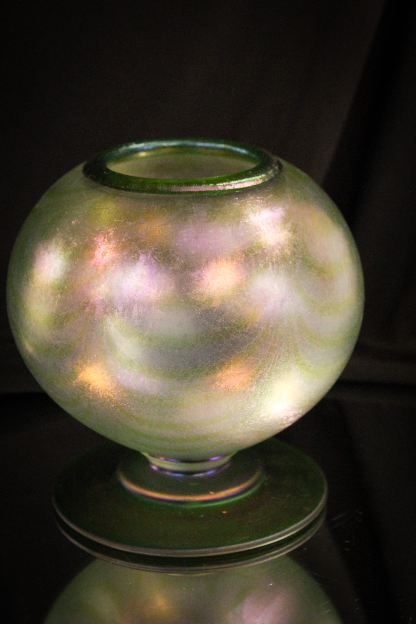 Rare Imperial Freehand Green Opal Drag Loop Pedestal Rose Bowl (1 of 6)