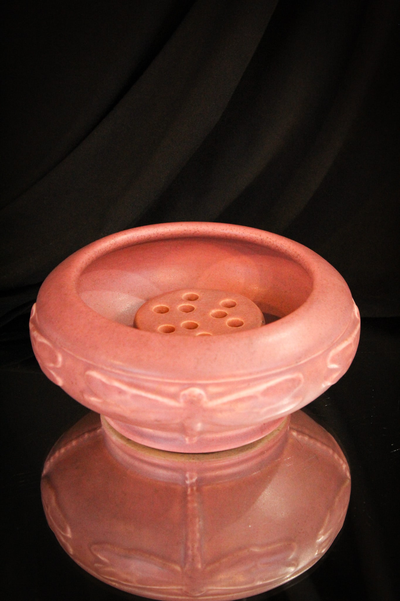 Maroon Rookwood Pottery Dragonfly Bowl & Flower Frog (1 of 10)