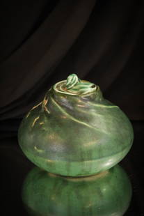 Rookwood Pottery Matte Green Inkwell: Classic form signed Rookwood pottery matte green inkwell. Piece is signed a shown. Marked, "4072 and "XIO23X". Measures 3 1/2" tall.