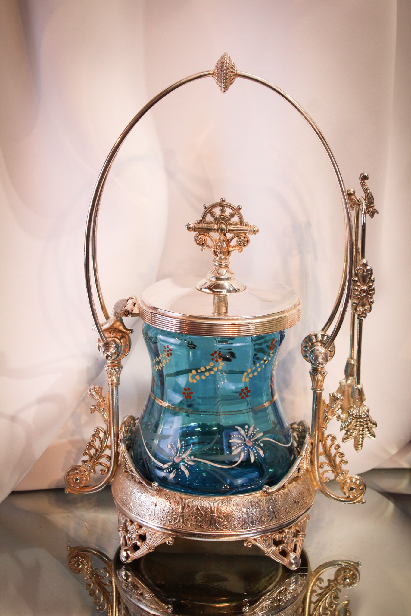 Victorian Tufts Silverplate Blue Mechanical Enameled Pickle Castor (1 of 11)