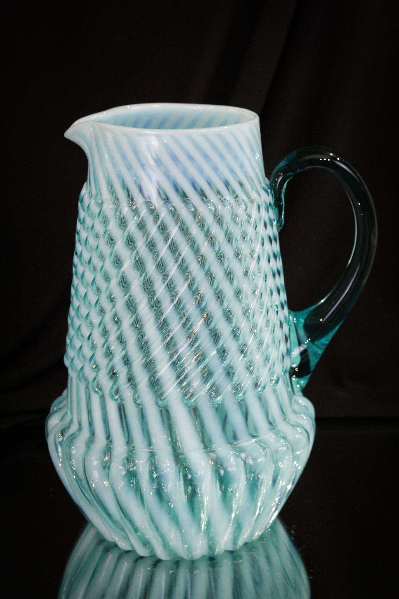 Northwood Chrysanthemum Base Swirl Blue Opalescent Pitcher (1 of 5)