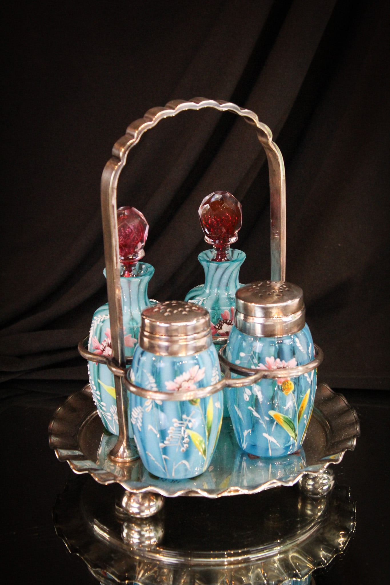 Scarce Blue Opalescent Enameled Victorian Condiment Castor (1 of 12)