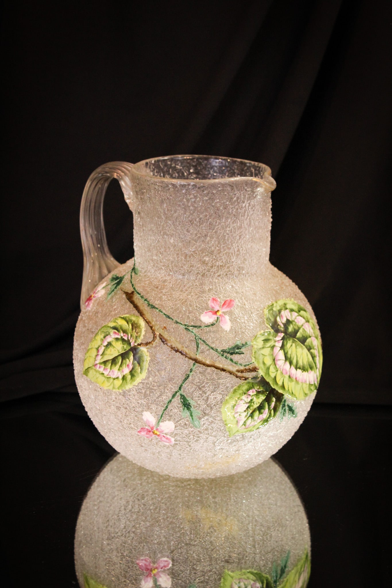 Rare Begonia Enameled Overshot Victorian Water Pitcher (1 of 5)